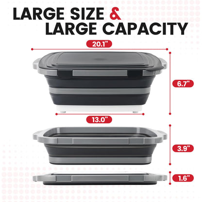 BBQ Prep Tub 3-IN-1 Large 16L Collapsible Cutting Board with Locking Lid for Meal Prep Marinating Food, Camping Sink with Colander, Dish Basin, Storage Blanket for Camping Picnic BBQ, Black