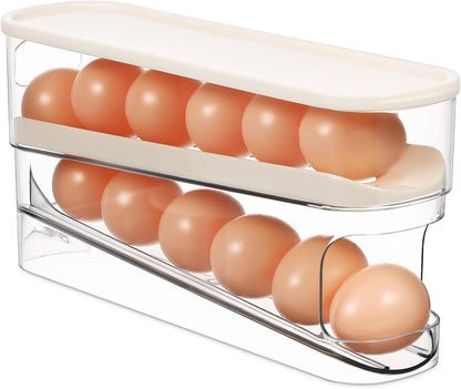 PRETYZOOM Automatic Rolling Egg Holder for Fridge, Home Egg Dispensing Organizer Refrigerator