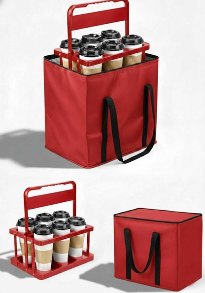 drink carrier for delivery drink holder carrier with handle reusable drink holder bag drink carrier bag cup car carriers for hot or cold food travel delivery driver essentials insulated Cooler Red
