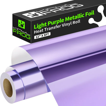 VINYL FROG Light Purple Metallic Foil Heat Transfer Vinyl Roll 12" x5ft Light Purple Iron on Vinyl Chrome HTV Vinyl Easy to Cut & Weed DIY Heat Press Design for T-Shirts