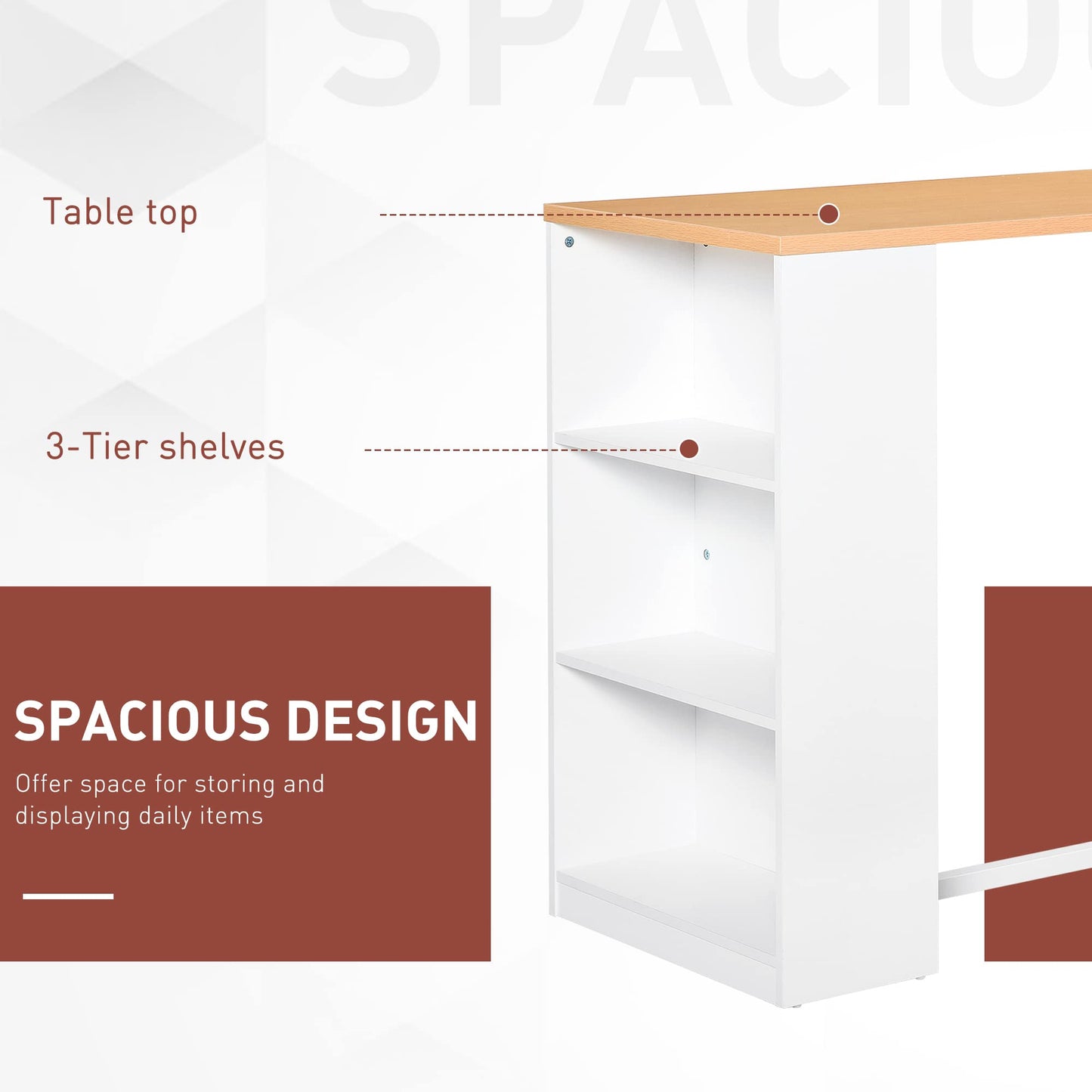 HOMCOM Modern Bar Table Counter Height Dining Table with 3 Storage Shelves for Kitchen, Dining Room, Living Room, White
