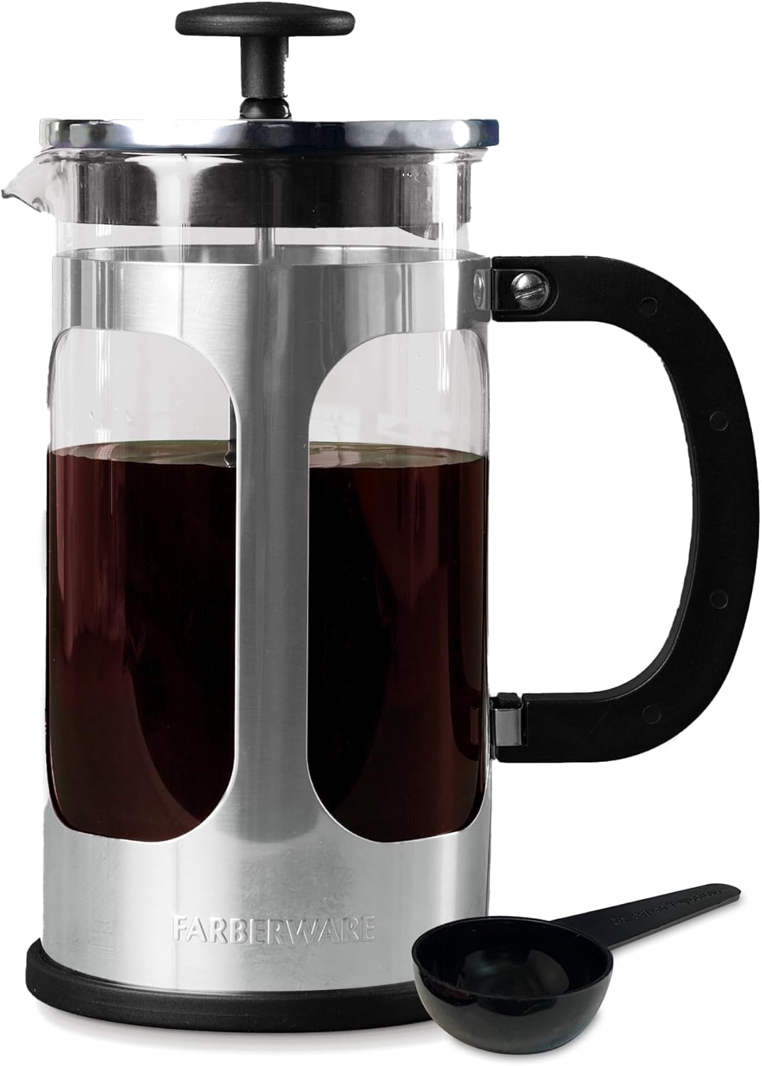 Farberware French Press Coffee Maker, 8 Cup Capacity, Stainless Steel Cold Brew Press, Borosilicate Glass