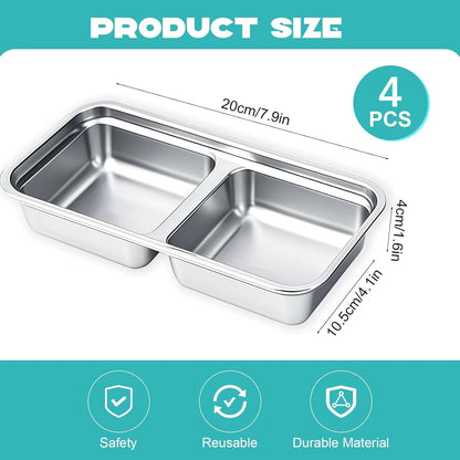 BSTUR 4Pcs 304 Stainless Steel Bento Boxes, 2 Compartments Portable Food Storage Containers Snack Boxes with Lids, Divided Meal Prep Lunch Box Food Container Dishwasher Safe