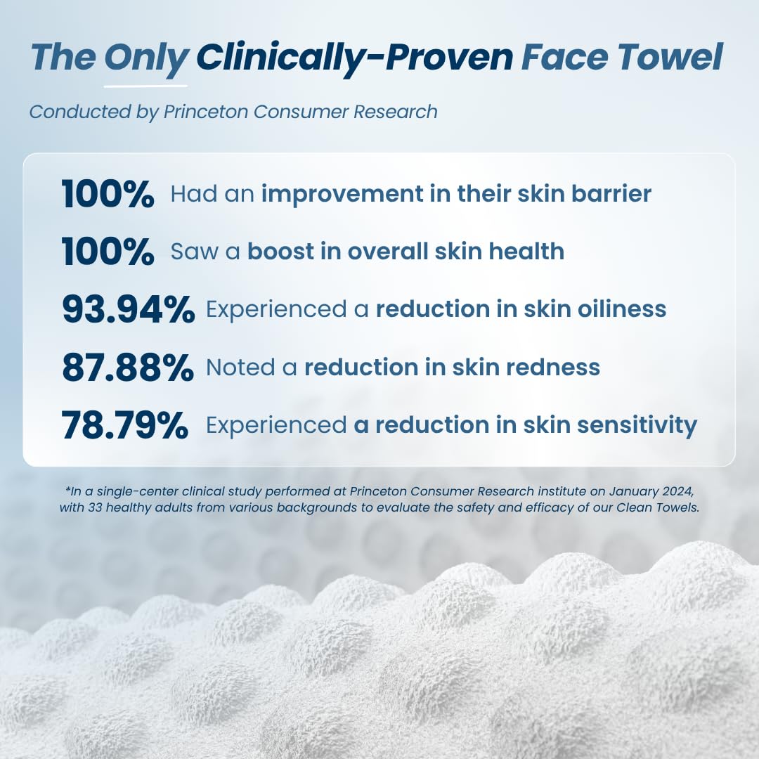 Clean Skin Club Clean Towels XL®, 100% USDA Biobased Face Towel, Disposable Face Towelette, Eczema Association Accepted, Makeup Remover Dry Wipes, Ultra Soft, 1 Pack, 50 Ct