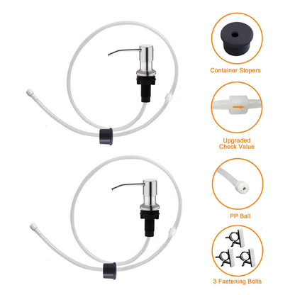 Sink Soap Dispenser, Kichen Sink Soap Dispenser, 47" Extension Tube kit, Under Sink Soap Dispenser Pump, No Need More Refills （Brushed Nickel, 2 Pack）