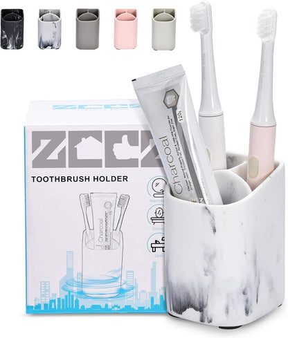 ZCCZ Toothbrush Holder for Bathroom - Premium White Marble Organizer for Electric or Kids Toothbrushes