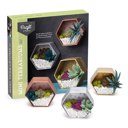 Craft Crush — Mini Plants Terrariums Easy Fun Arts and Craft Kit — Make 3 Charming Faux Terrariums! — For Ages 13 and Up