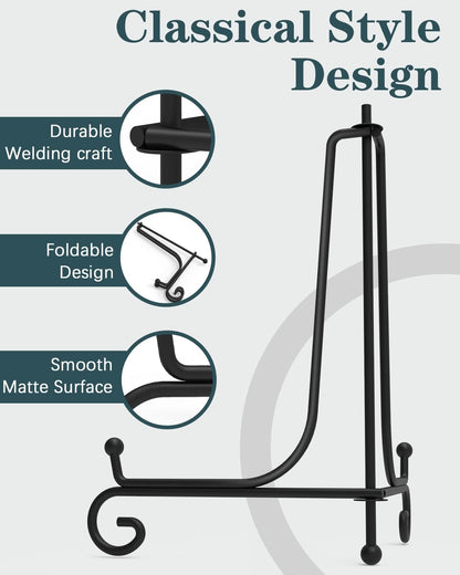 Iron Display Stand 5 Packs, 10 Inch Plate Stand, Photo Stand for Display, Black Foldable Easel for Photo Frame, Artwork