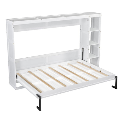 GDFStudio Boden Full Size Murphy Bed, Full Size Murphy Bed with Bookshelf, 4 Storage Shelves, Ample Storage Space, Organized as Cabinet, Saving Space Design, Perfect for Small Apartment, White