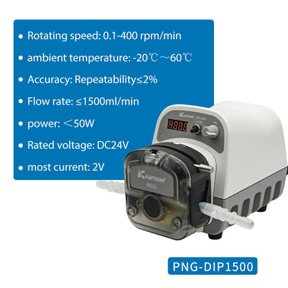 Kamoer DIP1500 Peristaltic Pump 24V 1500ml/min High Flow Intelligent Variable Speed 0.1-400rpm Liquid Dosing Pump 3 Rotors LED Screen RS485 7.9mm x 11.1mm (IDxOD)
