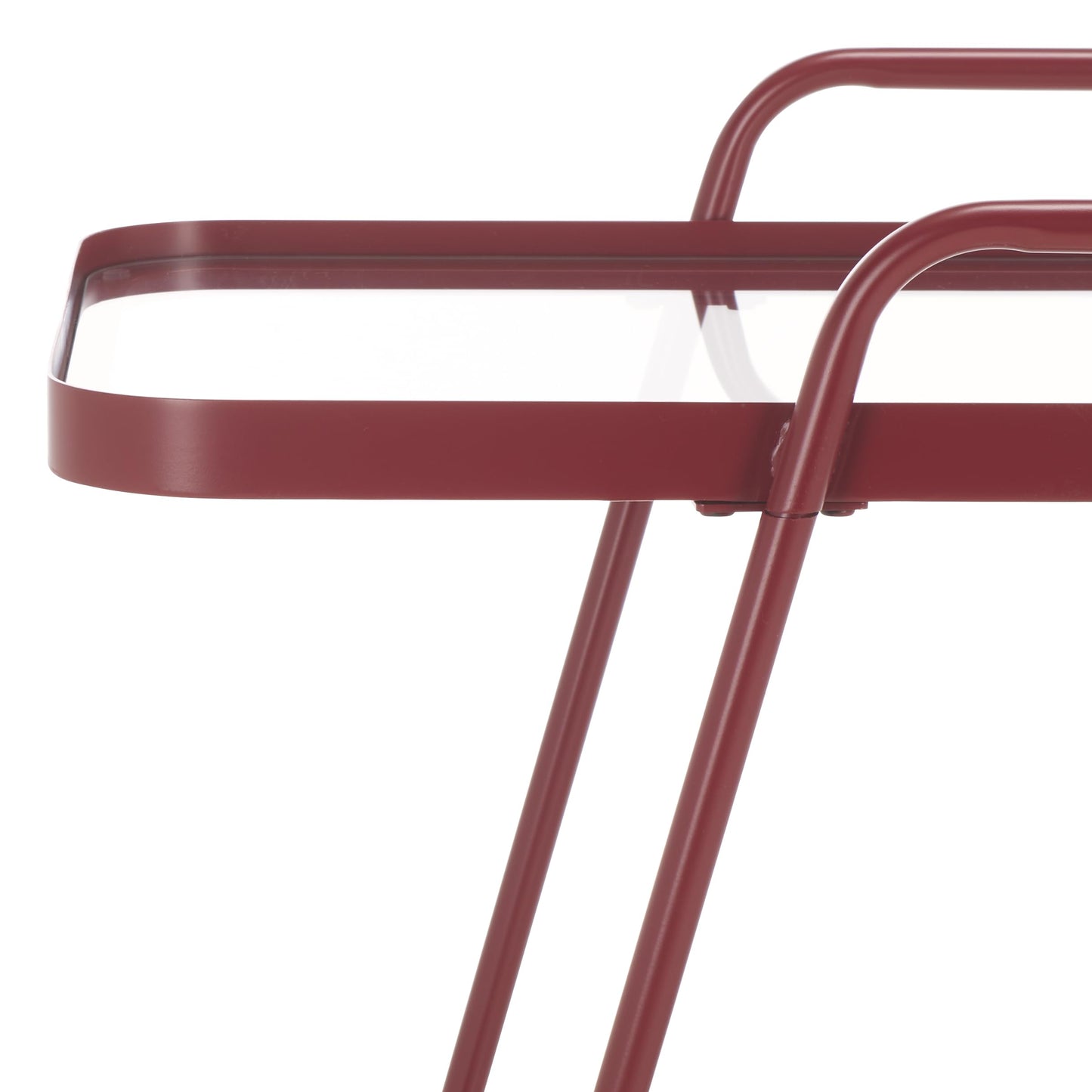 SAFAVIEH Home Collection Zunia Brick Red & Clear Glass 2-Tier Kitchen Dining Bar Cart Trolly with Wheels