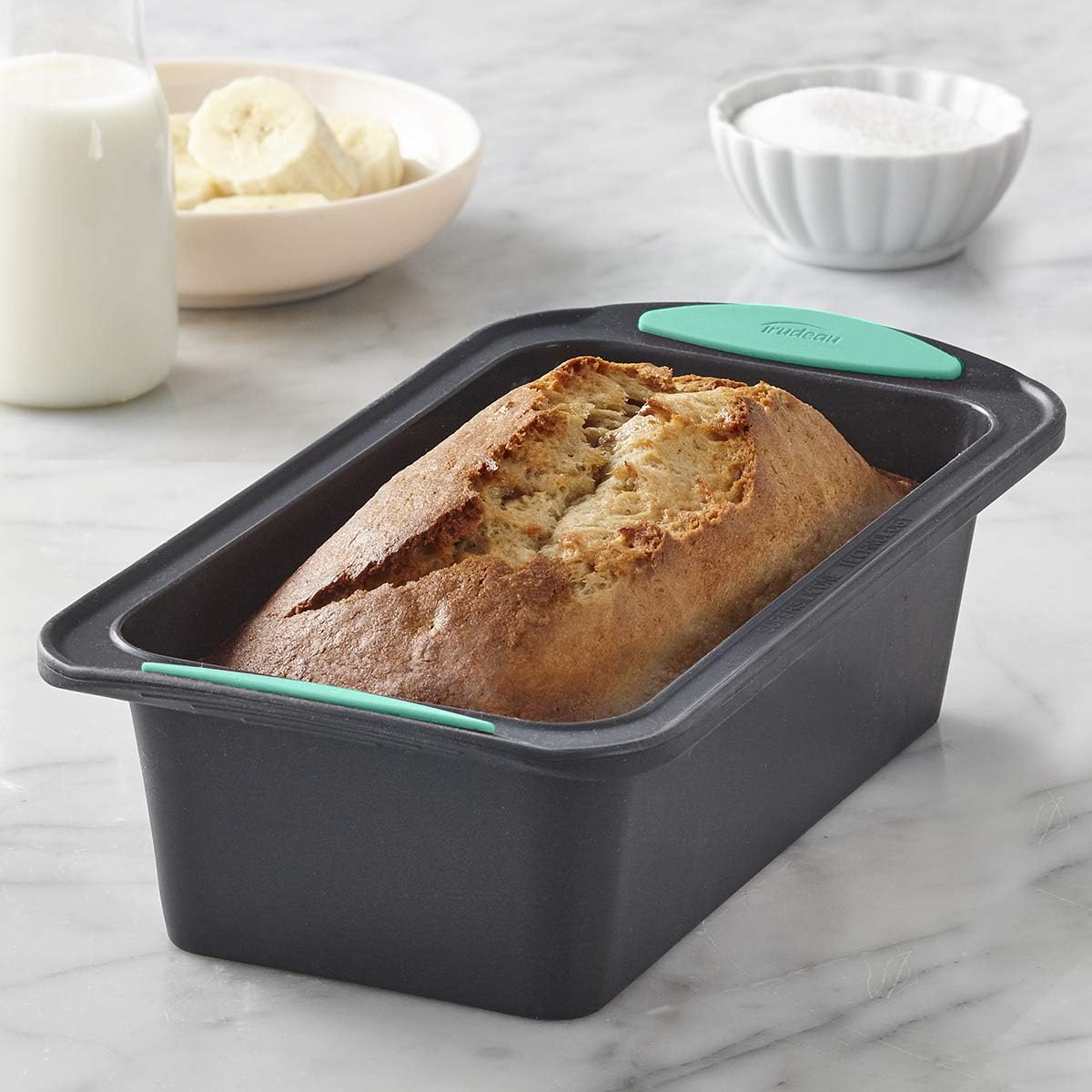 Trudeau Structure Loaf Pan, Silicone Bakeware 8.5" x 4.5", Mint/Black