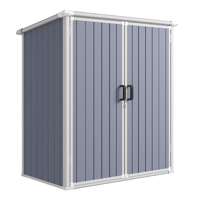 Aoxun 5 x 3 FT Outdoor Storage Shed, Resin Shed with Floor & Lockable Doors, Small Garden Shed Waterproof Plastic Tool Shed with Sloped Roof for Backyard, Garden, Patio, Lawn, Grey