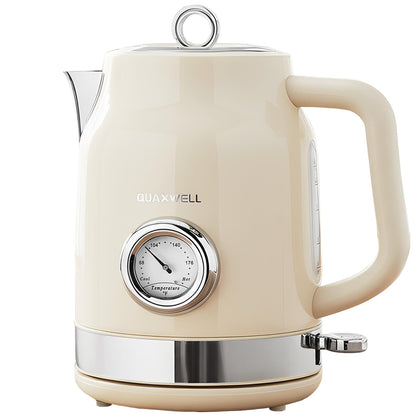 QUAXWELL Retro Electric Kettle, 1.7L 304 Stainless Steel Tea Kettle with Temperature Gauge, 1500W Fast Boiling Water Boiler,Auto Shut-Off & Boil-Dry Protection, BPA-Free, Beige