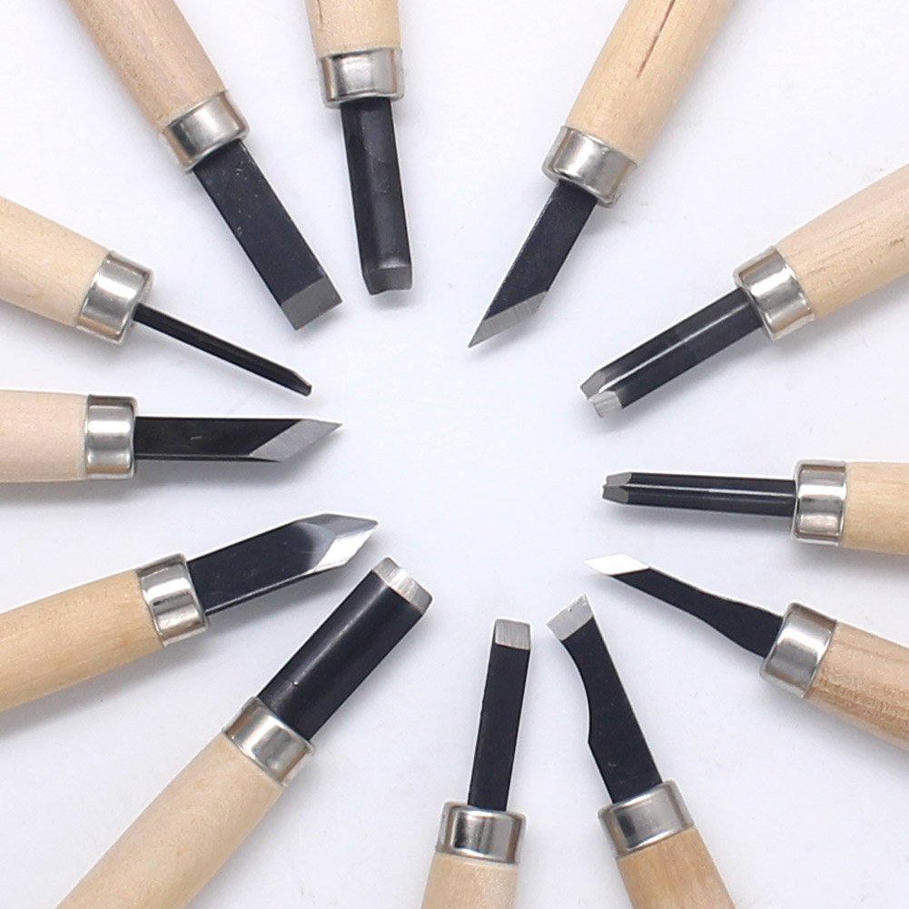 HAZOULEN Wood Carving Knife Set, 12 Pcs Carving Tools for DIY Sculpture Beginners
