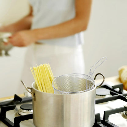 Kichvoe Mesh Pasta Basket - Stainless Steel Mesh Spider Strainer - Noodle Strainer Spaghetti Spoon Fried Food Container Deep Basket Skimmer for Noodles Dumpling