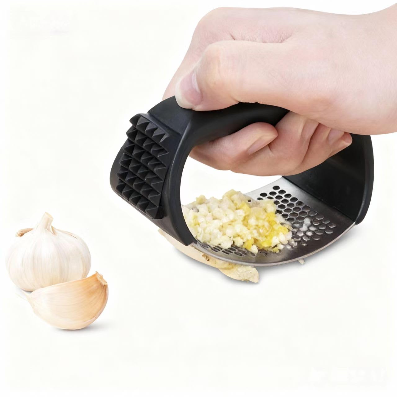 Garlic Press Equipped with Soft Ergonomic Handle, Easy to Crush Garlic, Easy to Clean, and Rust-resistant, Upgrade Black