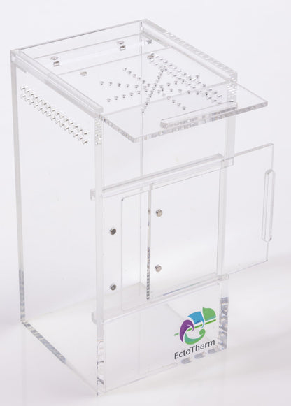 EctoTherm Jumping Spider Enclosure - Complete Acrylic Terrarium Habitat for Spiders, Tarantulas, Praying Mantis - Small Spider House with Front Opening Door - Bug Enclosure for Arboreal Species