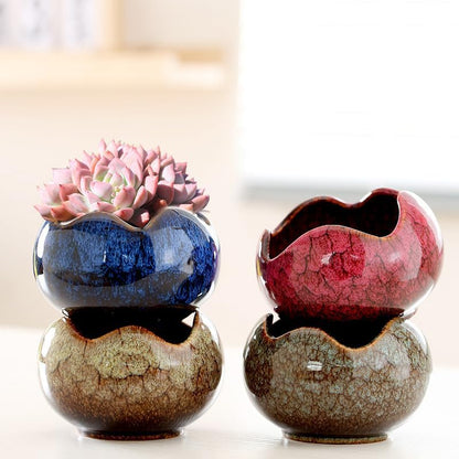 YYW Succulent Pots - 4 Pcs Ceramic Planters in Egg Broken Shell Design with Drainage Hole for Home Office Outdoor Decor
