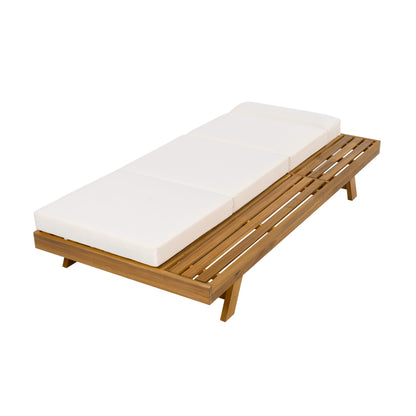 Christopher Knight Home Kayes Wood Chaise Lounge with 4'' Four-Folds Cushion, Outdoor 79'' Patio Recliner Chair with 4-Position Adjustable Backrest, Sun Lounger for Backyard, Teak+Cream