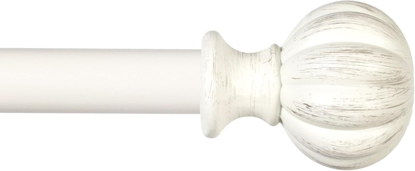 Kenney Rachel Fluted Ball Window Curtain Rod, Adjustable 28-48 Inch, Antique White