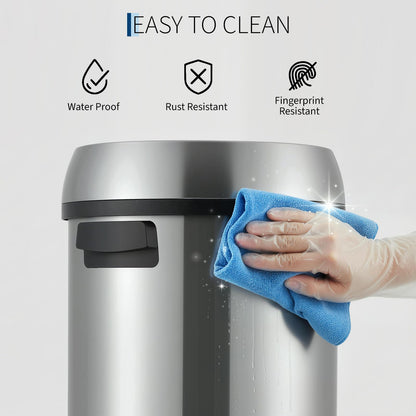 Towallmark 65L/17Gal Heavy Duty Open Top Commercial/Kitchen Trash Can, Fingerprint-Resistant Waste Bin for Office Bedroom Restaurant, Brushed Stainless Steel