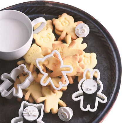 Cute Animal Cookie Cutters, 8-Piece Set Bear, Cat, Bunny, Piglet Cookie Cutter and Face Stamps