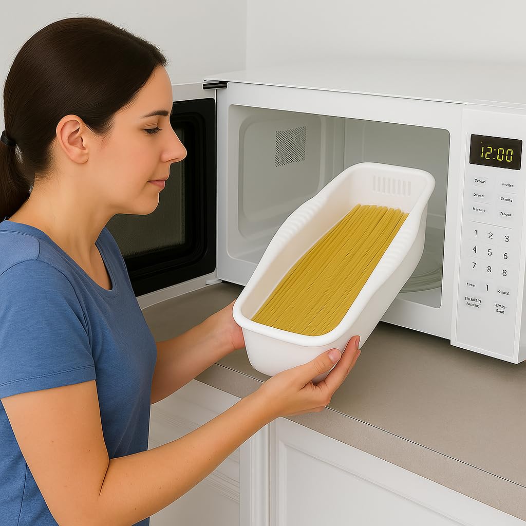 Microwave Pasta Cooker with Built-In Portion Tool, BPA-Free Microwave Pasta Maker for Spaghetti, Ramen & Vegetables, Dishwasher Safe