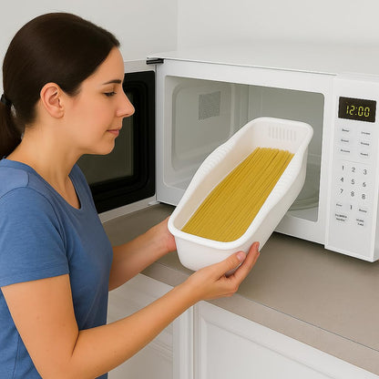 Microwave Pasta Cooker with Built-In Portion Tool, BPA-Free Microwave Pasta Maker for Spaghetti, Ramen & Vegetables, Dishwasher Safe