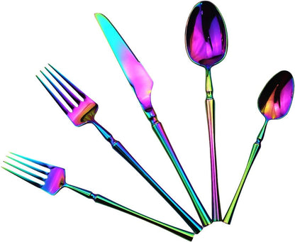 Gugrida Rainbow Silverware Set, 5-Piece 18/10 Stainless Steel Flatware Cutlery Set for 1, Dishwasher Safe