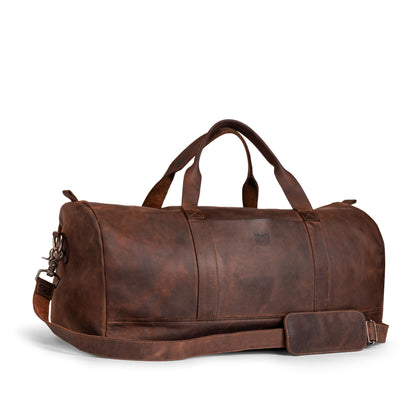 Hide & Drink, Luggage Duffle Bag with Shoulder Strap, Travel Overnight Bag, Handmade from Full Grain Leather - Bourbon Brown