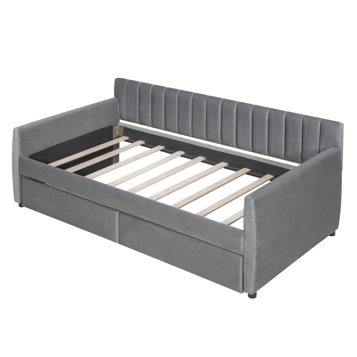 Merax Upholstered Daybed with 2 Drawers, Twin Size Bed Frame with Storage and Wood Slat Support, Gray