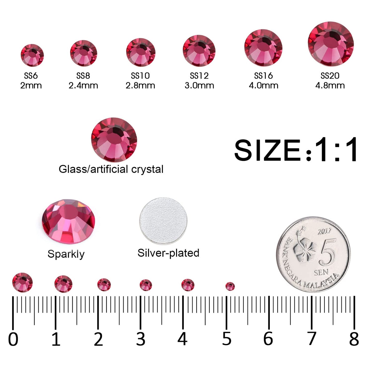 Meibite Rose Glass Flatback Rhinestones for Nails, Crafts & Clothes – 4240PCS 6 Sizes (SS6–SS20) Crystal Gems Kit with Tweezers & Picker, Non Hotfix DIY Rhinestones for Tumblers, Shoes, Nail Art