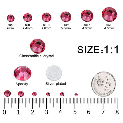 Meibite Rose Glass Flatback Rhinestones for Nails, Crafts & Clothes – 4240PCS 6 Sizes (SS6–SS20) Crystal Gems Kit with Tweezers & Picker, Non Hotfix DIY Rhinestones for Tumblers, Shoes, Nail Art
