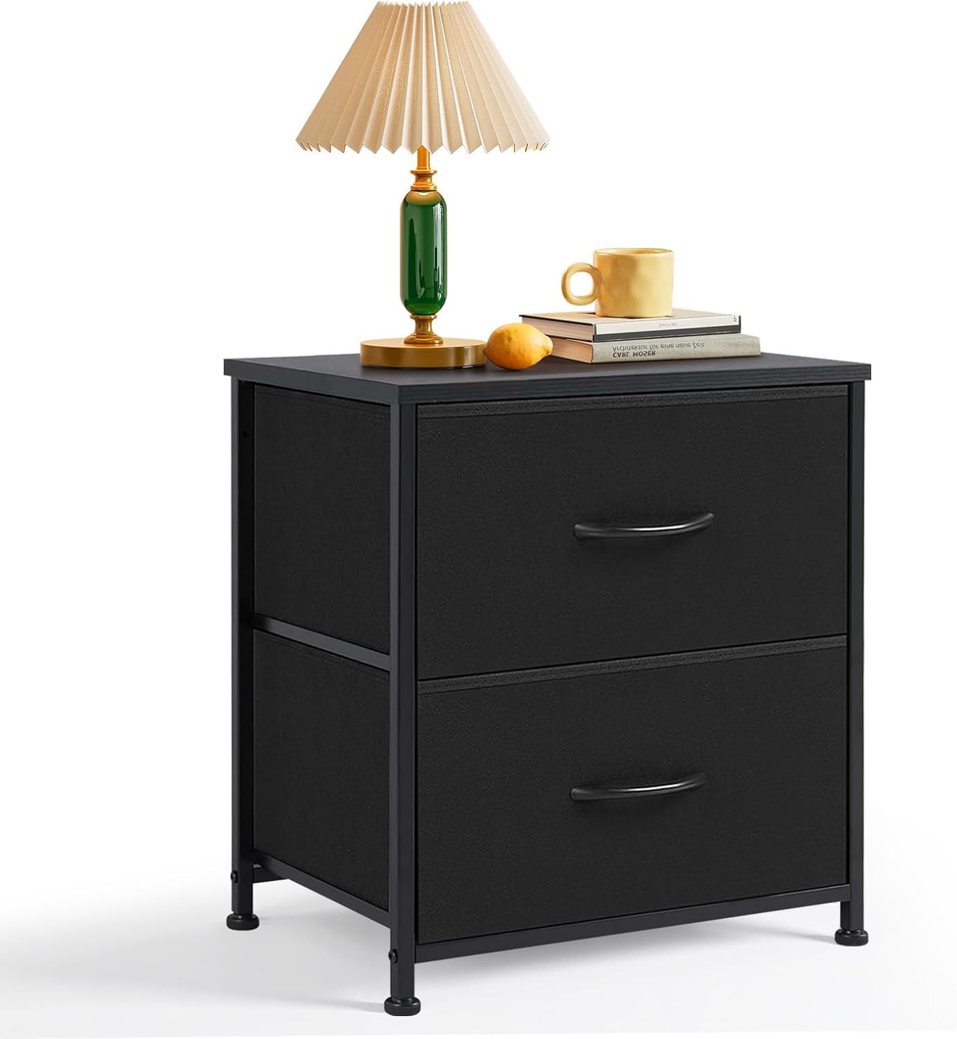 2 Closet, 11.8" 18" 20", Nightstand, Small Drawer Dresser End Table Bedside Furniture, Wooden Top Fabric Bins
