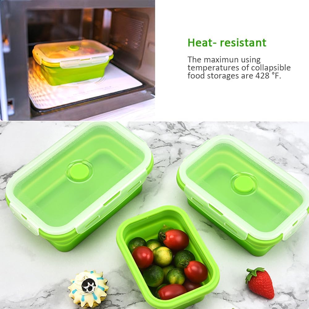 Alimat PluS 27oz Collapsible Food Storage Containers with Lids, 3 Pack Set 800ml Silicone for Kitchen and Outdoor