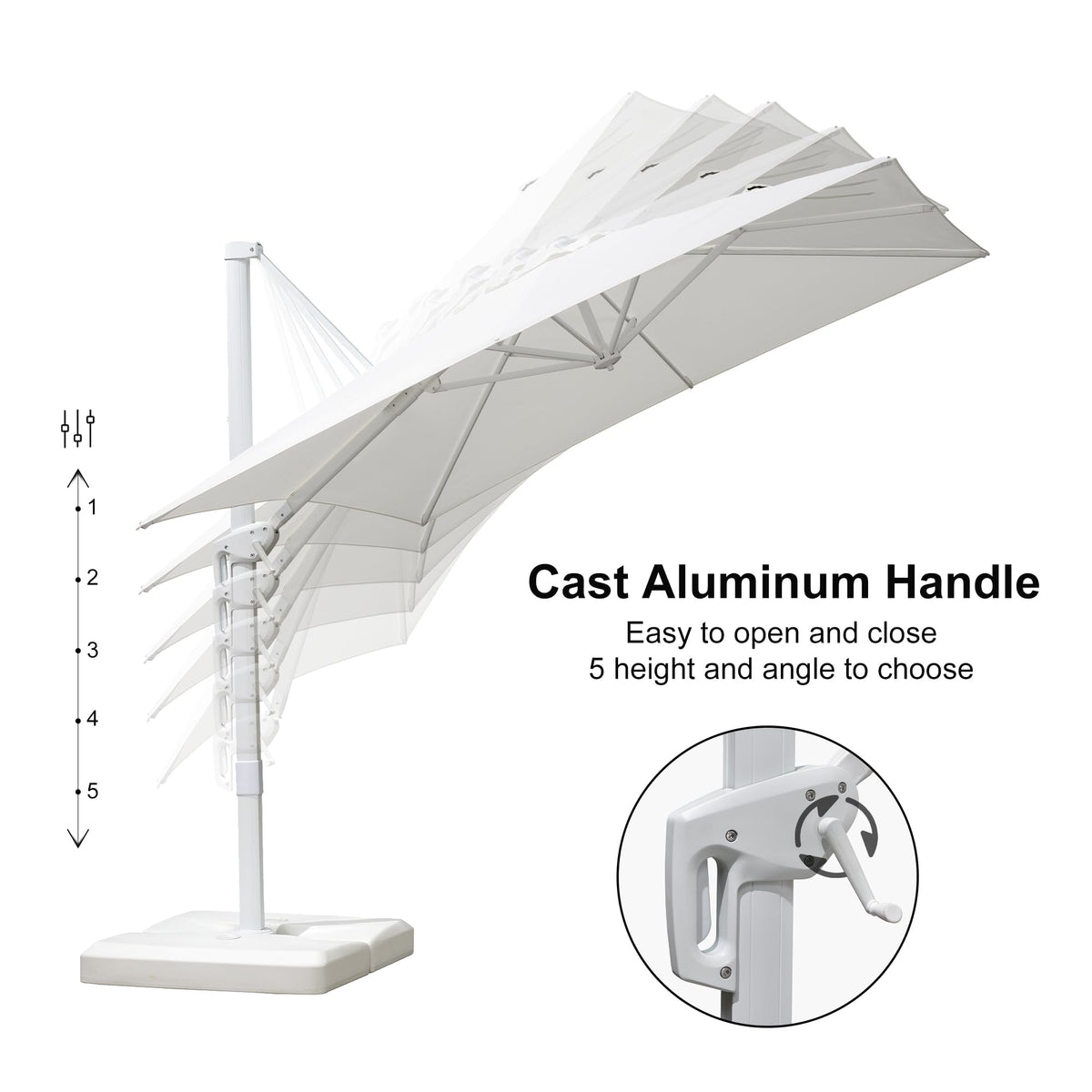 PURPLE LEAF 8 FT White Cantilever Patio Umbrella Aluminum Square Outdoor Offset Umbrella Hanging Windproof with 360° Rotation for Garden Deck Pool, White