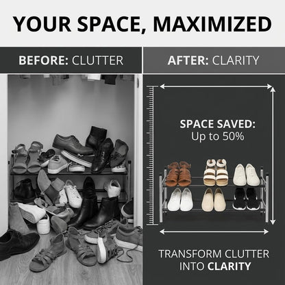2-Tier Closet, USTECH Shoe Rack Organizer - Sturdy Shoe Storage Organizer for Entryway | Metal Shelf Shoe Rack