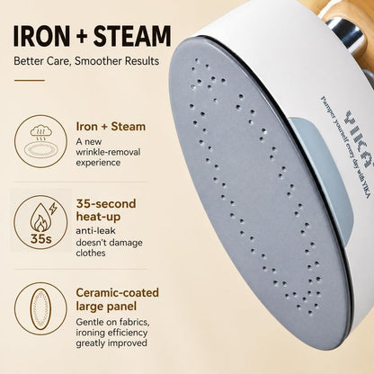 YIKA Steamer Iron for Clothes 2-in-1, Multi-Level Heating & Steaming Control, Handheld Steam Iron with Ceramic Coated Panel, Portable Fabric Wrinkle Remover for Home, Travel, and Office Use