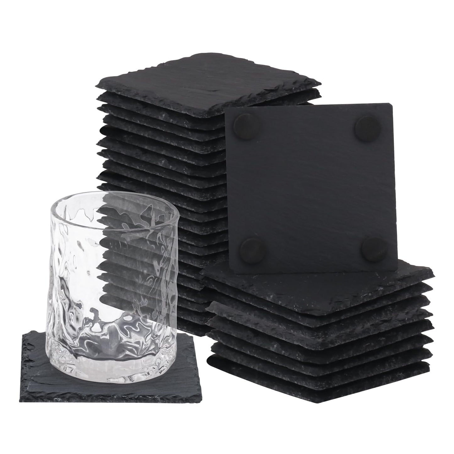 30 Pack 4 Inch Square Slate Coasters,Black Stone Coasters with Anti-Scratch Bottom, Ideal for Home Decor, Bar, Housewarming Gifts, and Laser Engraving KUKLIPJIM