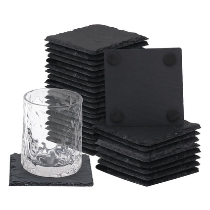 30 Pack 4 Inch Square Slate Coasters,Black Stone Coasters with Anti-Scratch Bottom, Ideal for Home Decor, Bar, Housewarming Gifts, and Laser Engraving KUKLIPJIM