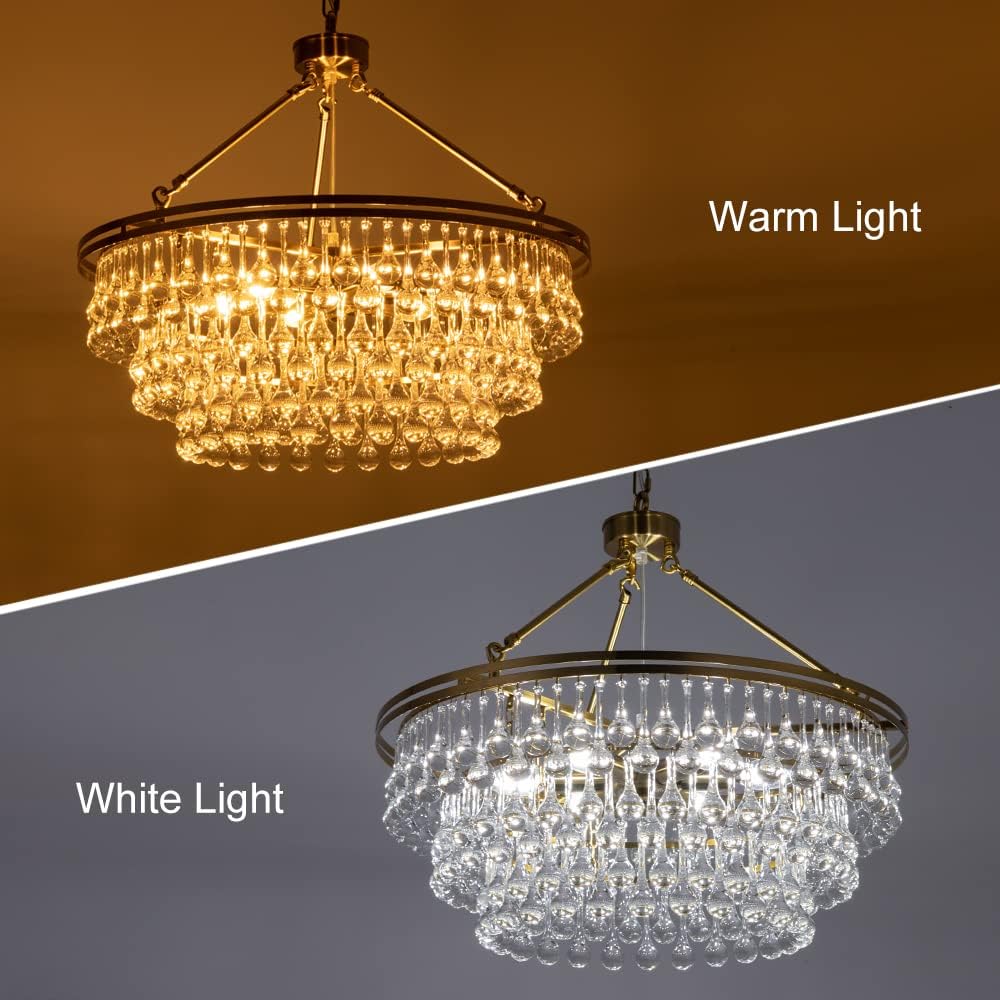 TOCHIC Modern Crystal Chandelier for Dining Room, 24 inch Gold Chandeliers Light Fixtures High Ceiling Crystal Pendant Lighting for Bedroom, Kitchen Island Light, Living Room Chandelier, 3 Tiers