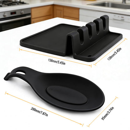 Kitchen Spoon Kitchen Gadget Holder for Ladles Rest Spoon Holder for Stove Top Black 3 Pcs (3, Black)
