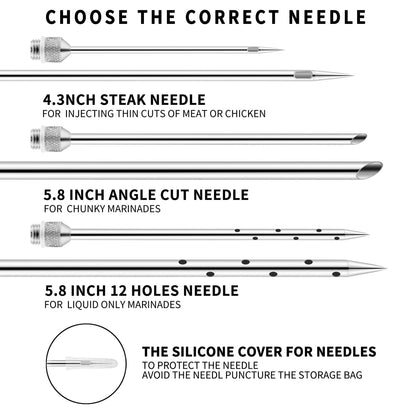 Meat Injector Syringe 2-oz Marinade Flavor Barrel 304 Stainless Steel with 3 Marinade Needles, Travel Case for BBQ Grill Smoker, Turkey, Brisket, Paper Instruction and E-book Included by JY COOKMENT