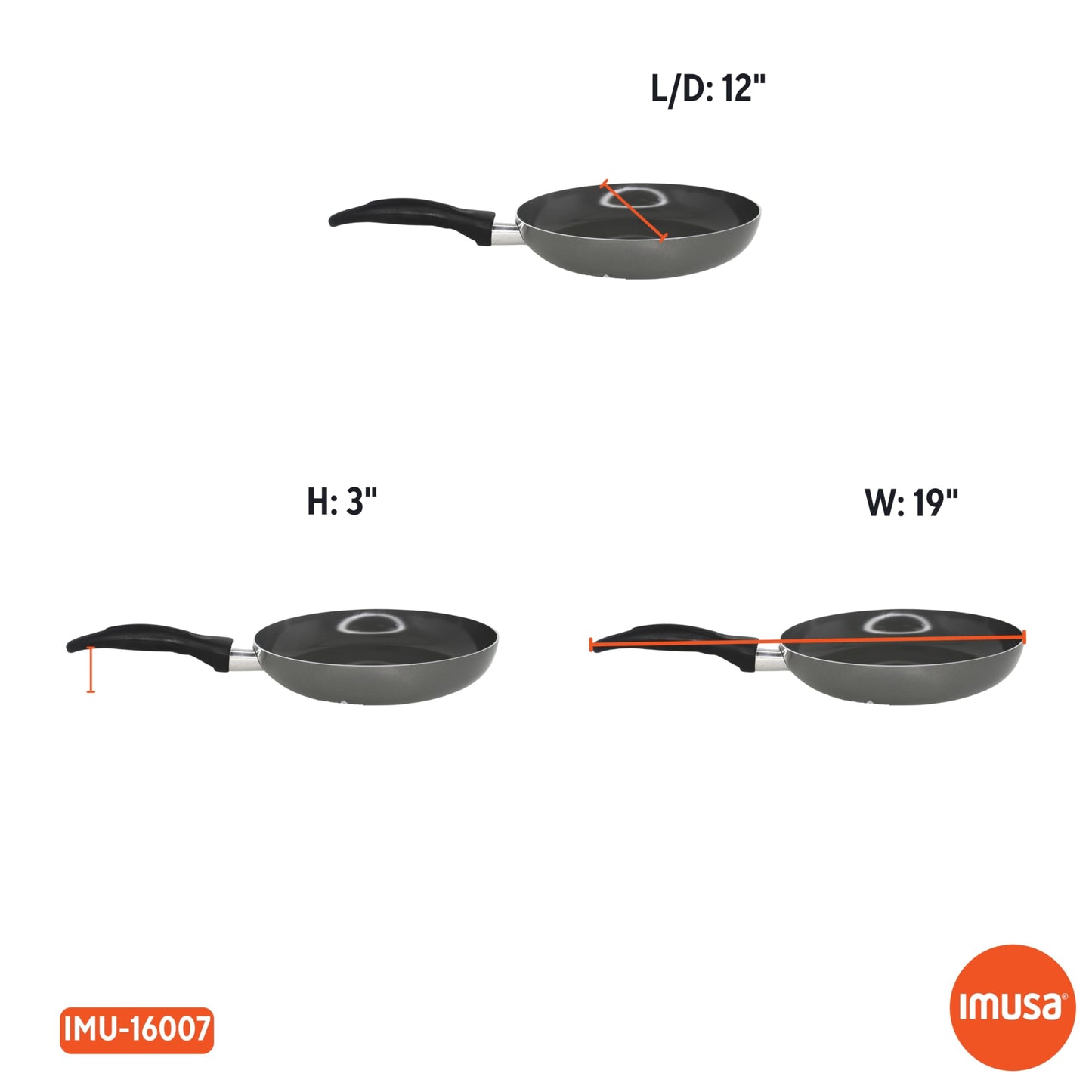 IMUSA 12-Inch Ceramic Nonstick Frying Pan – Large Gray Aluminum Skillet with Cool-Touch Handle, Ideal for Sautéing, Stir-Frying & Searing– Healthy Non-Stick Cookware for Home Kitchen