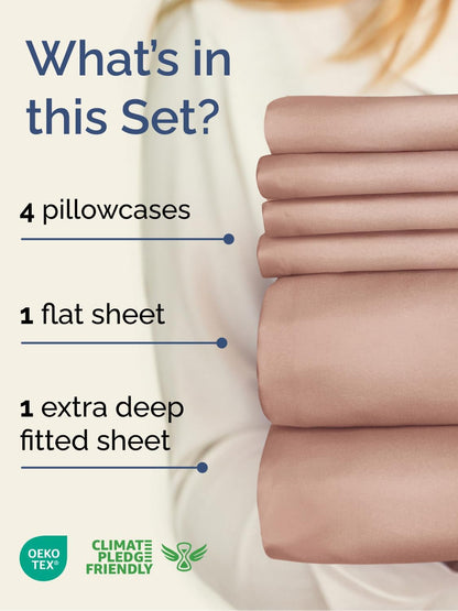 Skiennix Extra Deep Cal King Sheet Set - 6 Piece Breathable Cooling Bedding - Soft Wrinkle-Free Mauve
