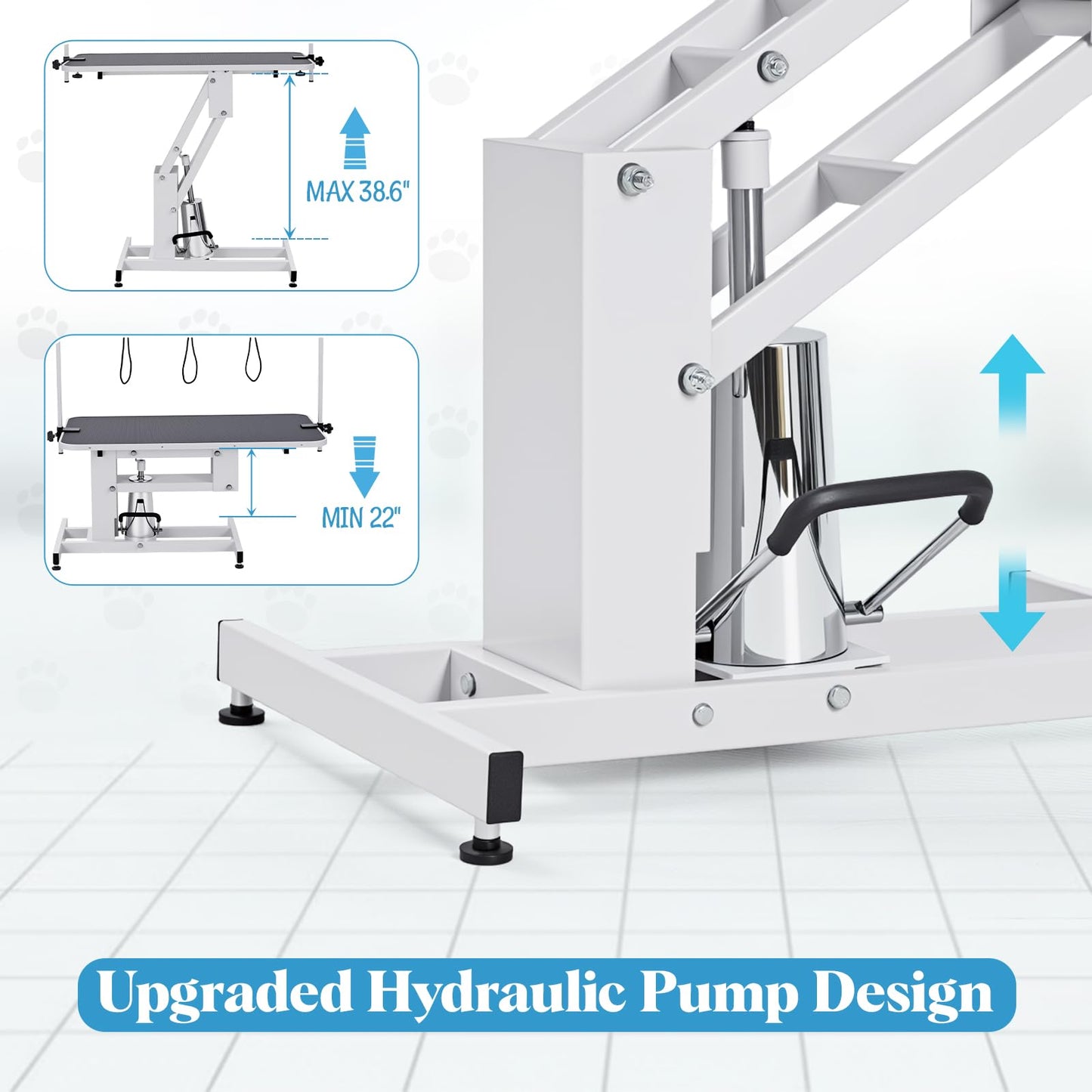 Garvee 43.3 in Hydraulic Pet Grooming Table, Professional Hydraulic Grooming Table w/Max 350 LBS Loading Capacity, 3 Adjsutable Nooses, Adjustable Height Range 22 in -39 in