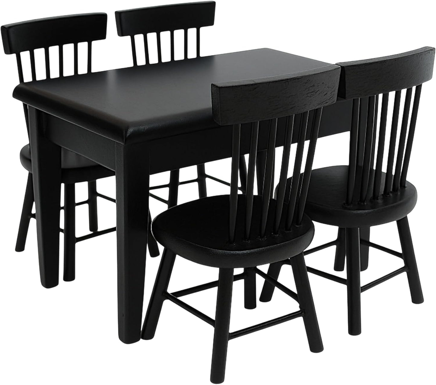 Miniature Dining Table and Chairs Set 5pcs – 1:12 Scale Dollhouse Room Furniture Kitchen Mini Wooden Chair Accessories, Model Accessory Decoration for Doll House DIY Hobby, Black