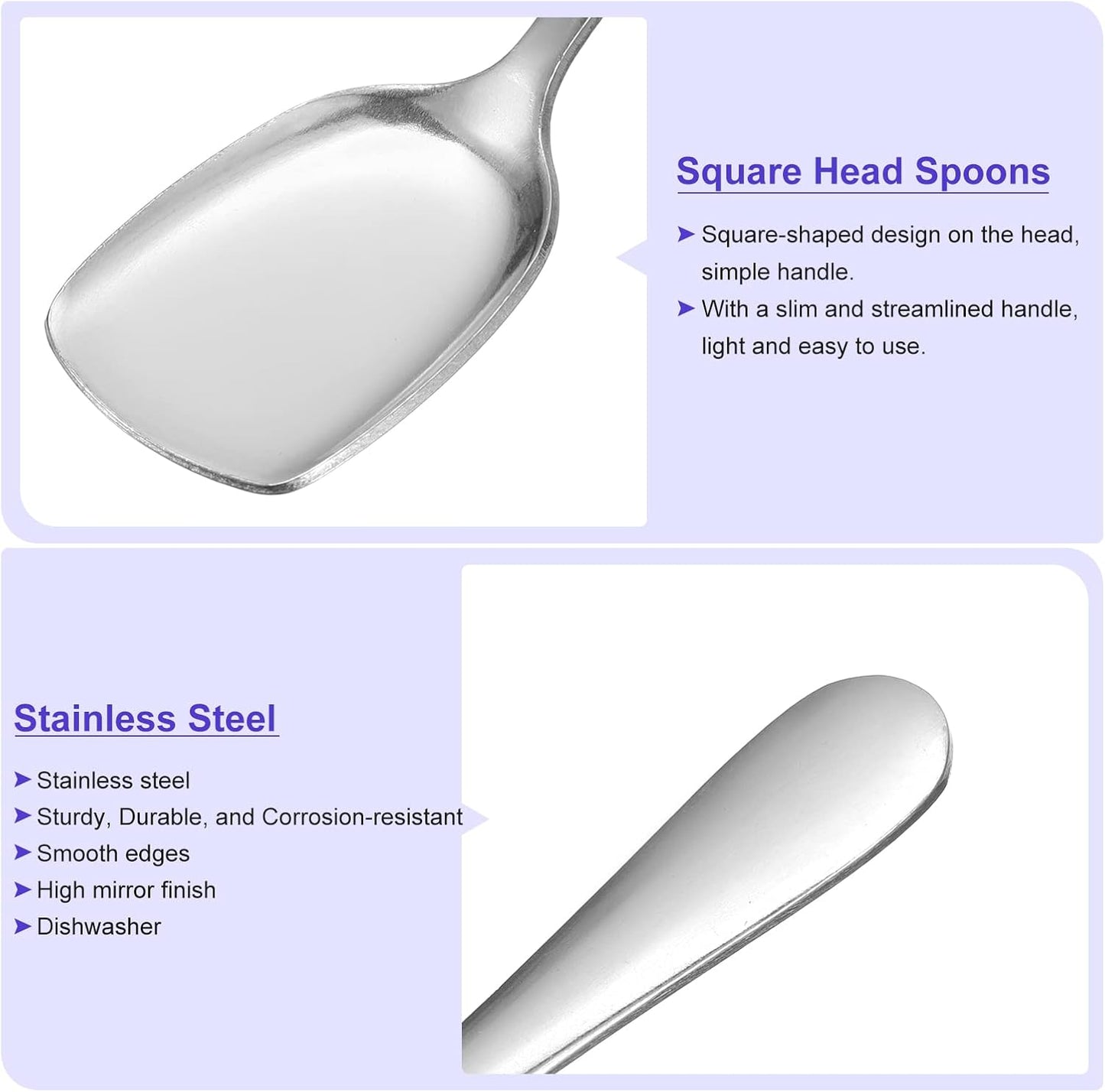 uxcell Set of 6 Stainless Steel Ice Cream Spoons, 7.5-Inch Dessert Yogurt Shovel Spoons for Home, Kitchen, Restaurant