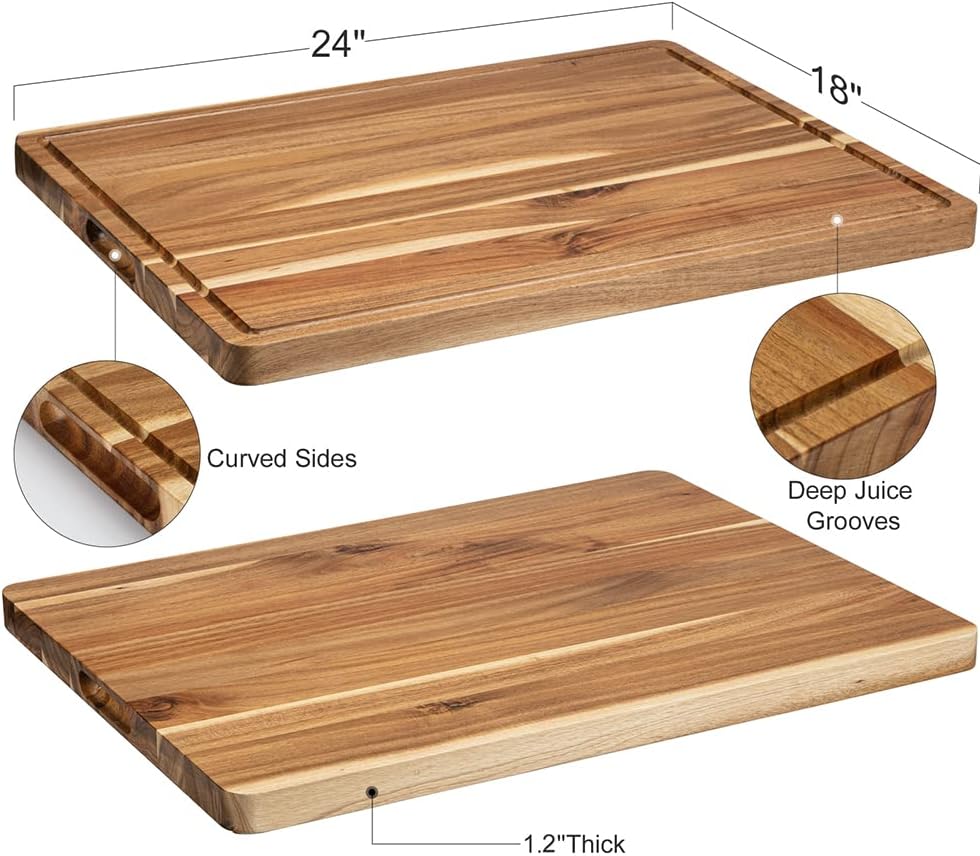 24x18 Inch Extra Large Acacia Wood Cutting Board, Large Butcher Block Chopping Board with Handle and Juice Groove